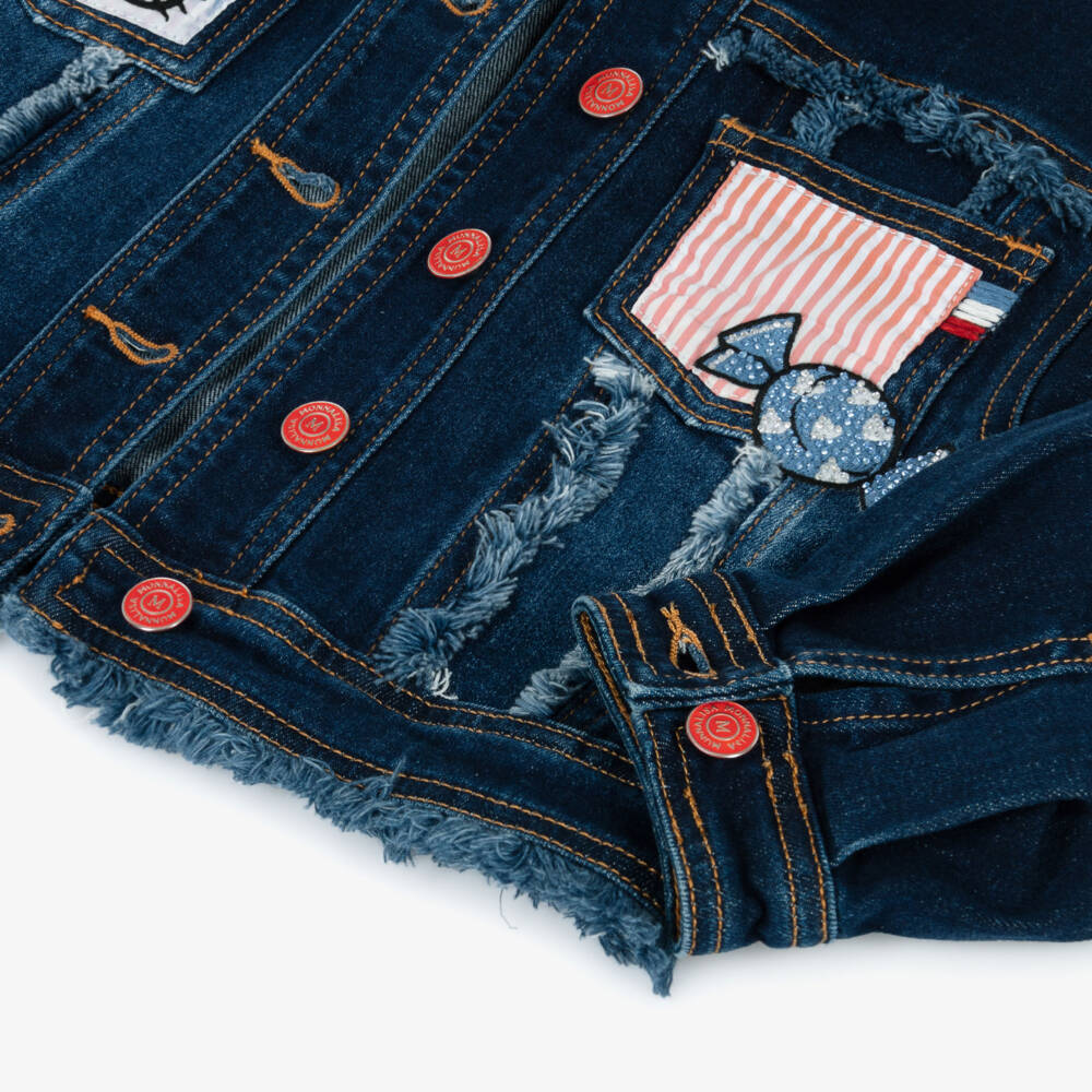 Monnalisa-Girls Dark Blue Hello Kitty Denim Jacket | Childrensalon