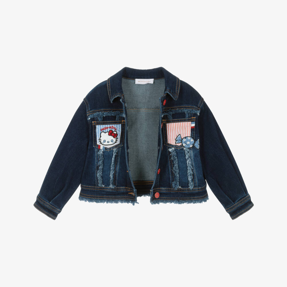 Monnalisa-Girls Dark Blue Hello Kitty Denim Jacket | Childrensalon