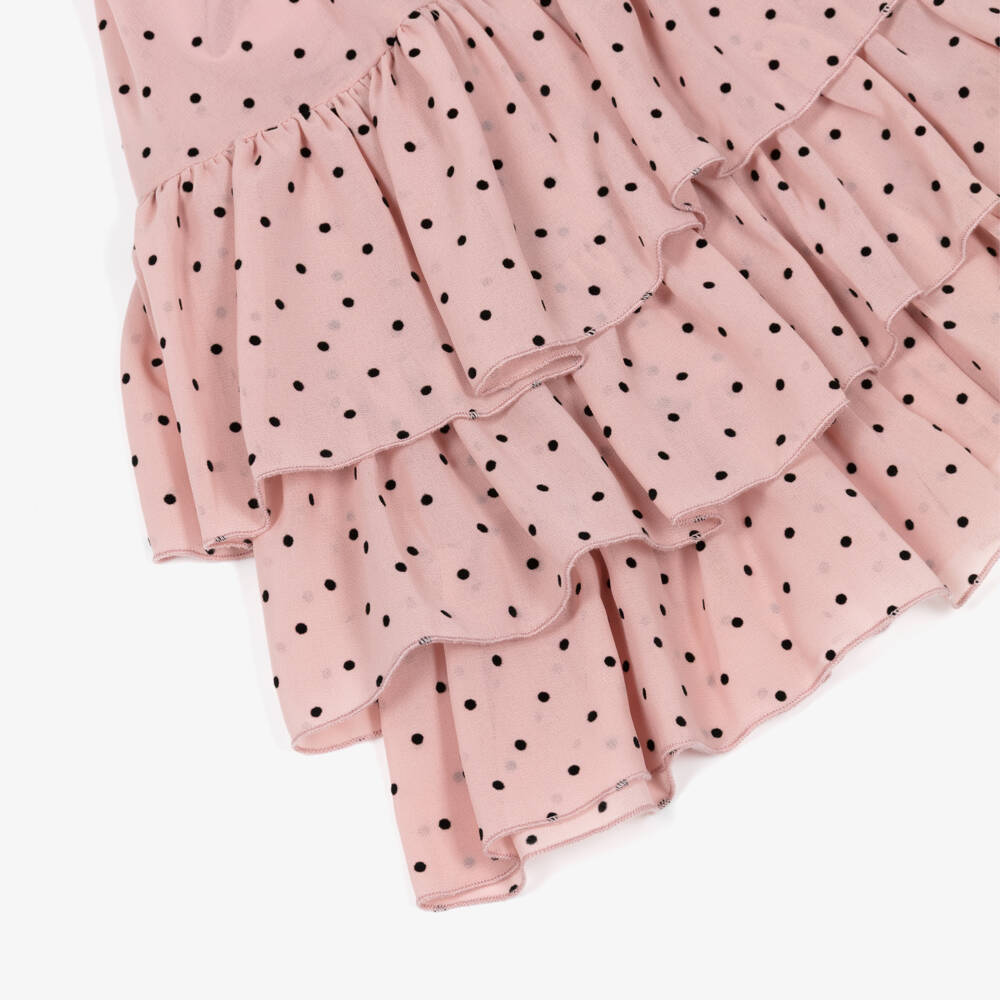 Monnalisa Chic-Girls Dusky Pink & Black Polka Dot Dress | Childrensalon