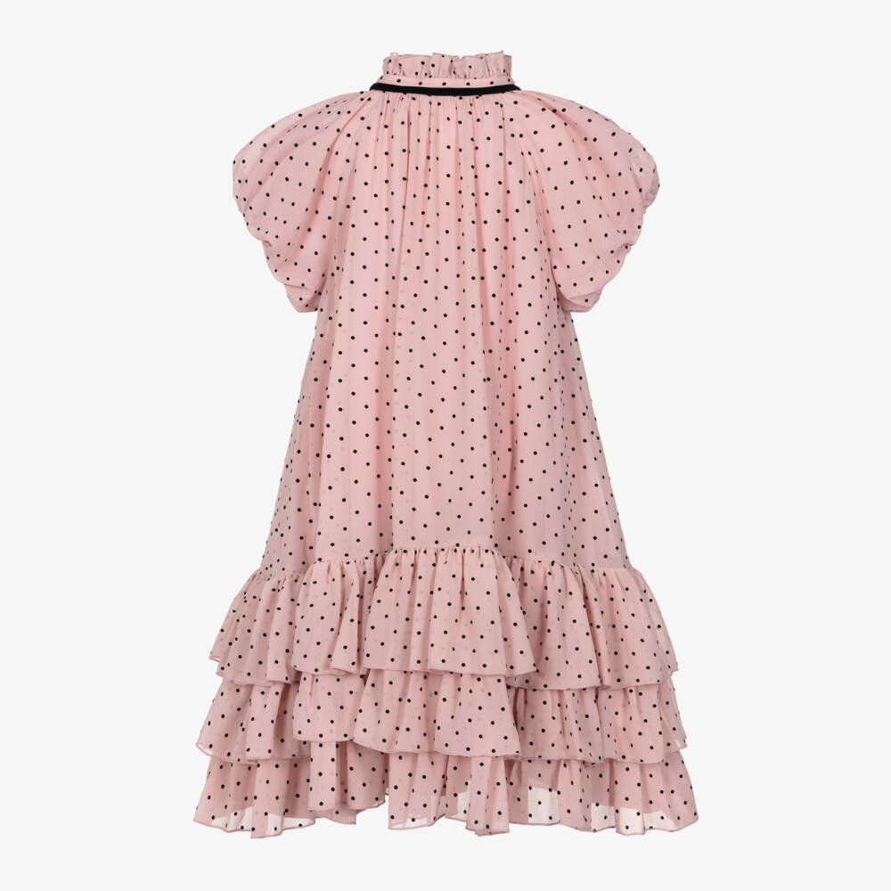 Monnalisa Chic-Girls Dusky Pink & Black Polka Dot Dress | Childrensalon