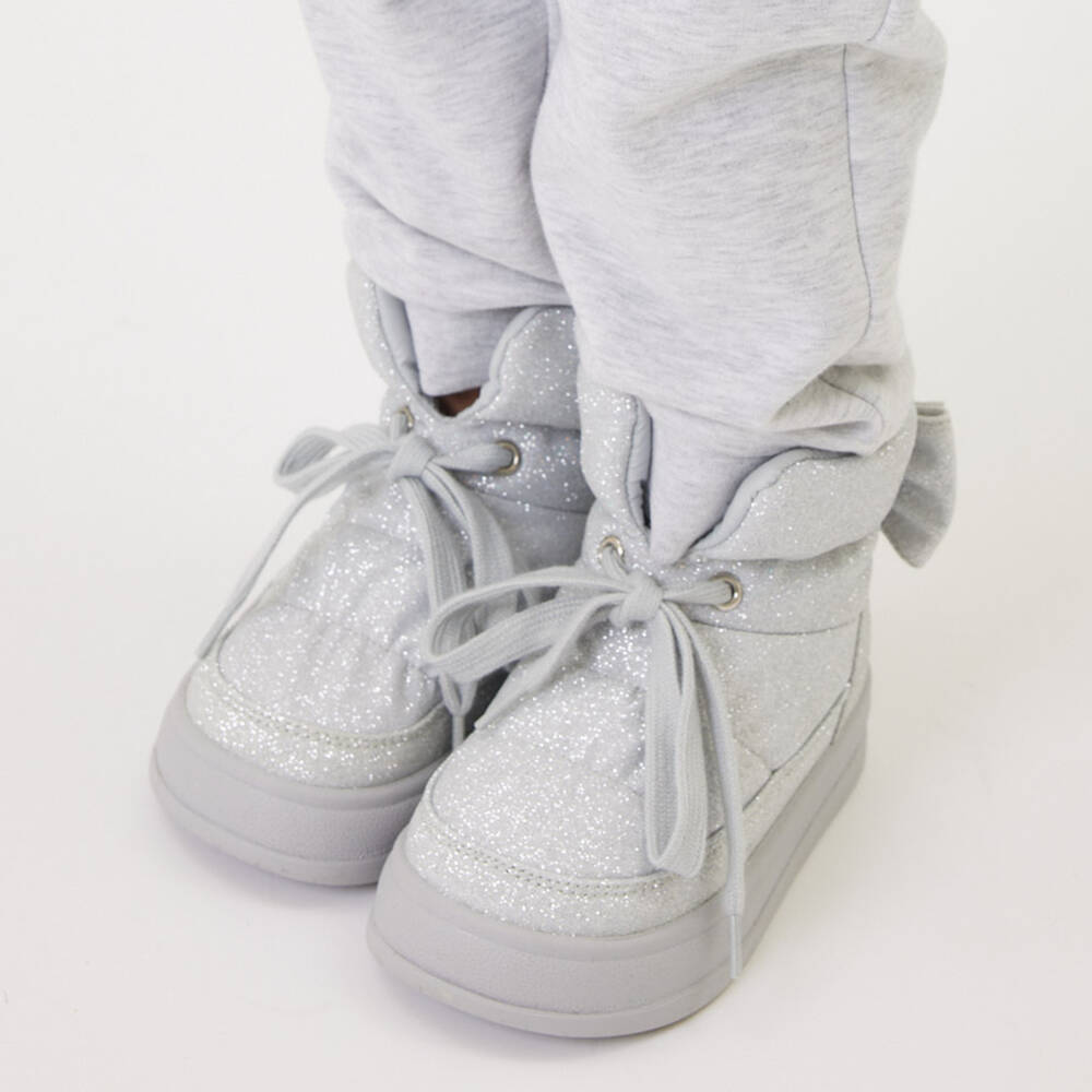 Monnalisa-Girls Glittery Silver Quilted Boots | Childrensalon