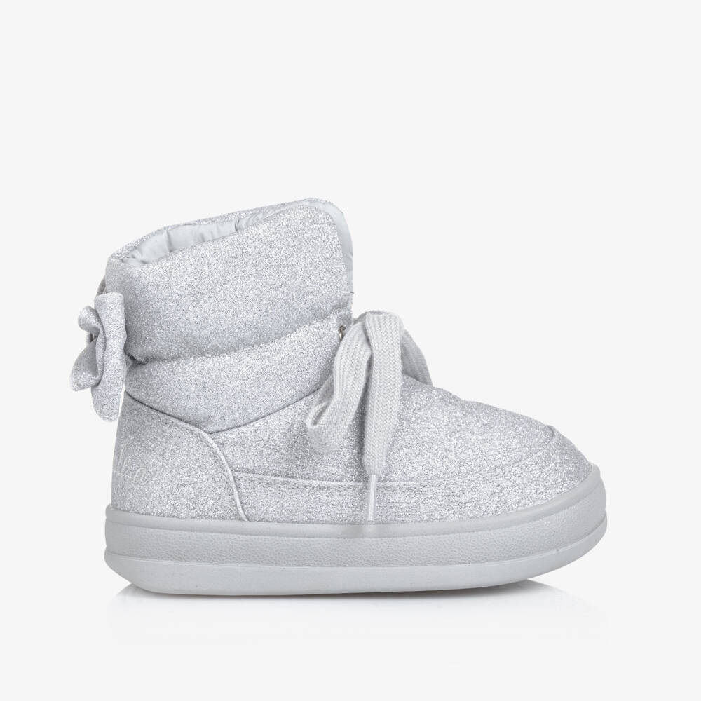 Monnalisa-Girls Glittery Silver Quilted Boots | Childrensalon