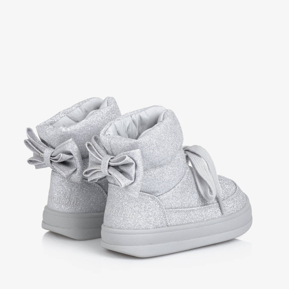 Monnalisa-Girls Glittery Silver Quilted Boots | Childrensalon