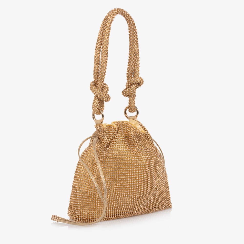 Monnalisa-Girls Gold Crystal Handbag (23cm) | Childrensalon