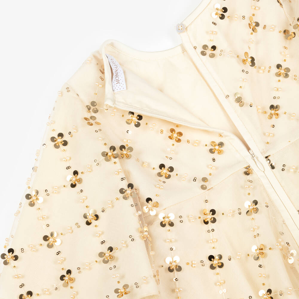 Monnalisa-فستان تول وترتر لون ذهبي للبنات | Childrensalon