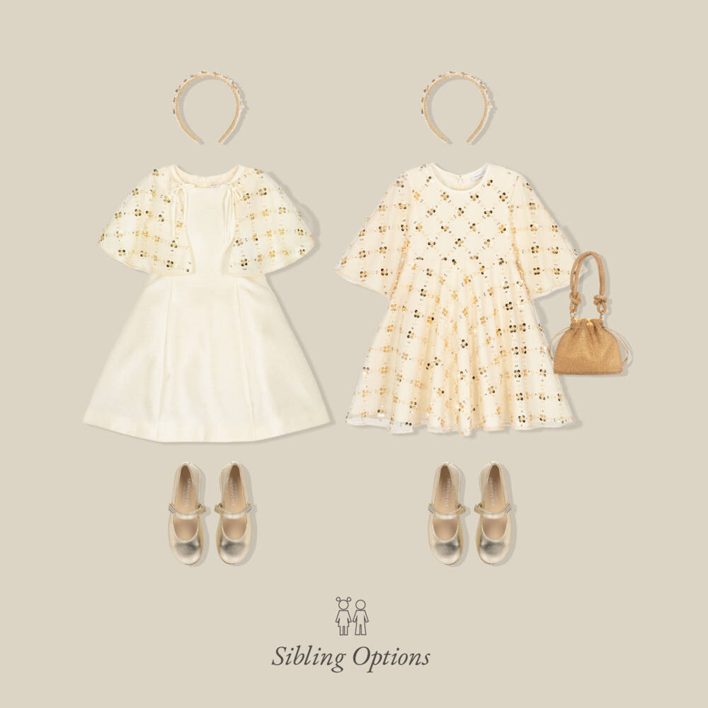 Monnalisa-Платье золотое из тюля с пайетками для девочек | Childrensalon