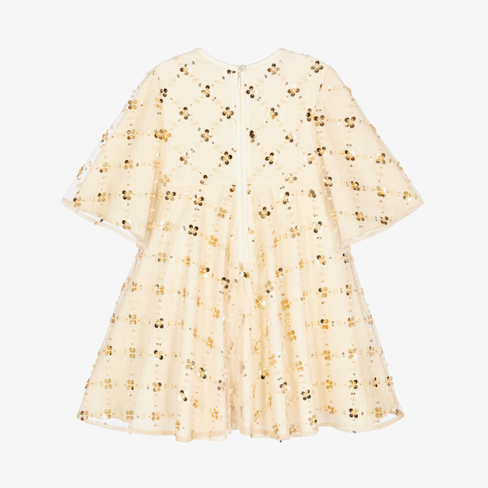 Monnalisa-فستان تول وترتر لون ذهبي للبنات | Childrensalon