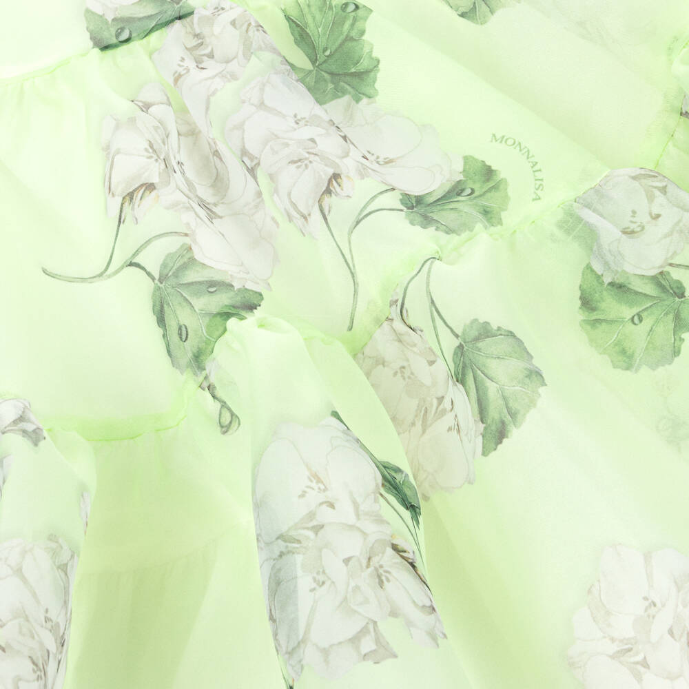 Monnalisa Chic-Girls Green Floral Organza Dress | Childrensalon
