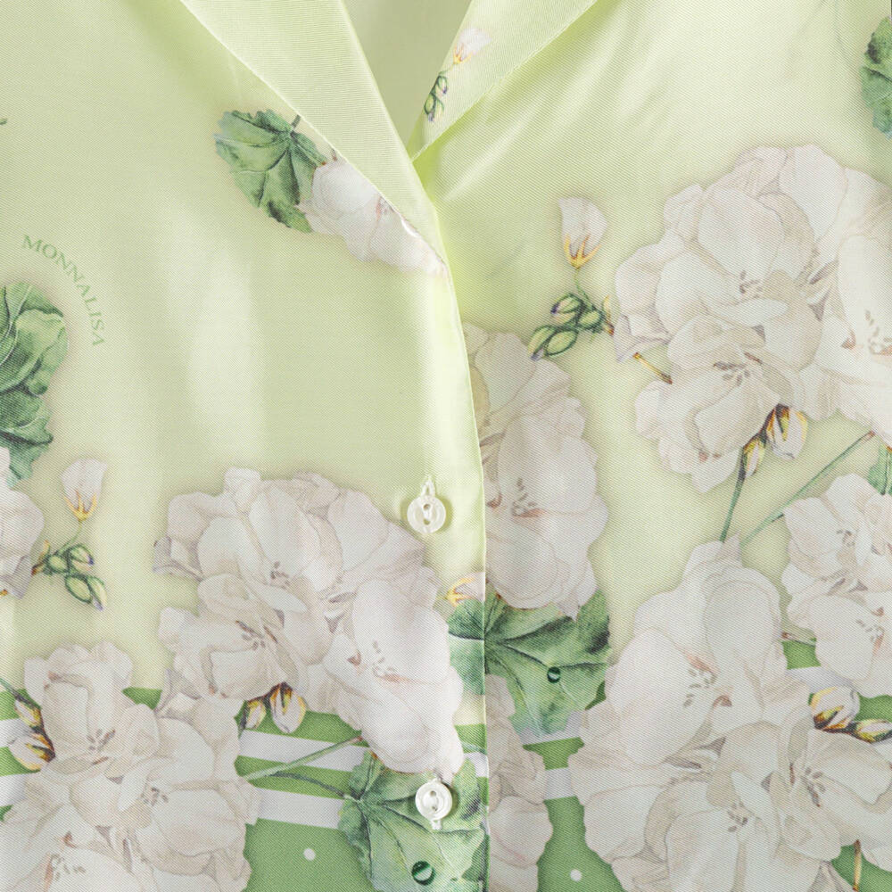 Monnalisa Шик-Girls Green Floral Satin Shirt | Childrensalon