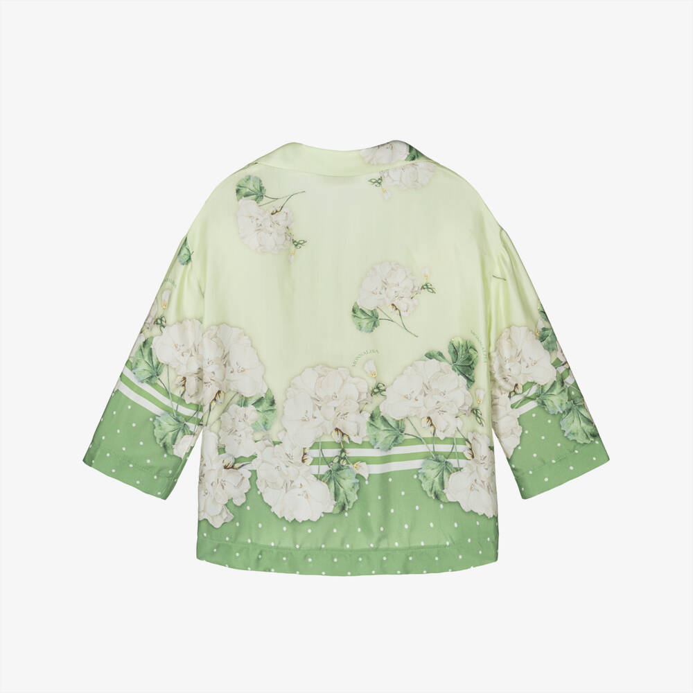 Monnalisa Chic-قميص ساتان لون أخضر مزين بالورود للبنات | Childrensalon