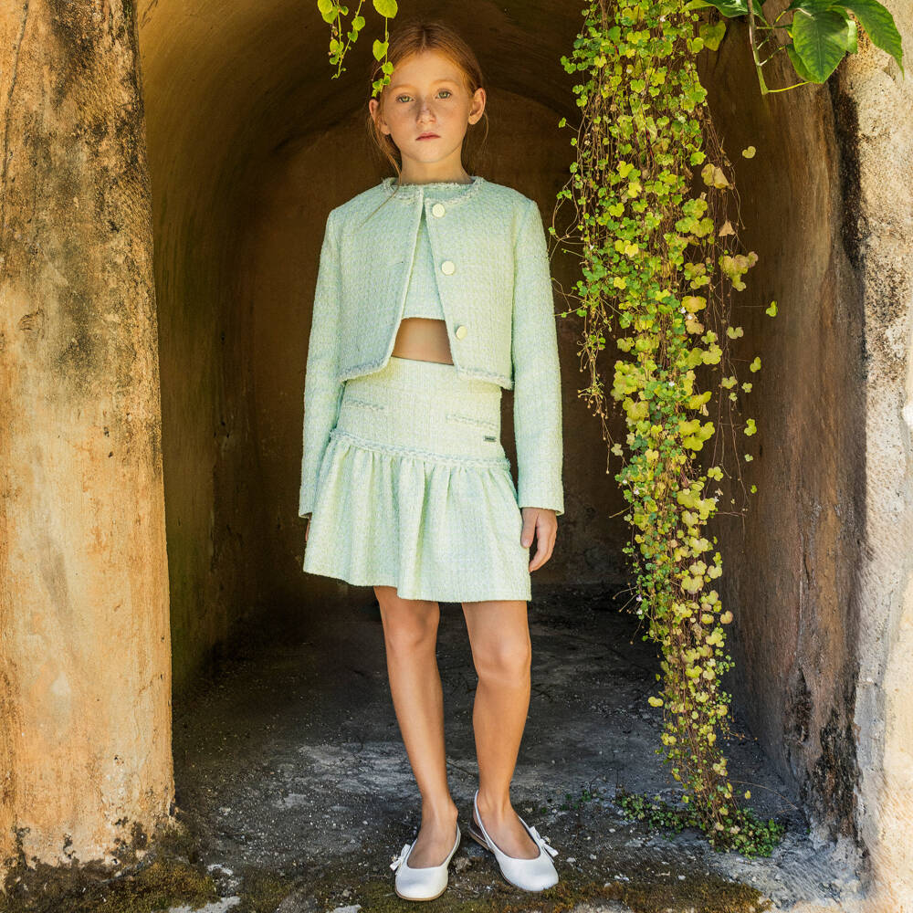 Monnalisa Chic-Girls Green & Silver Tweed Skirt | Childrensalon