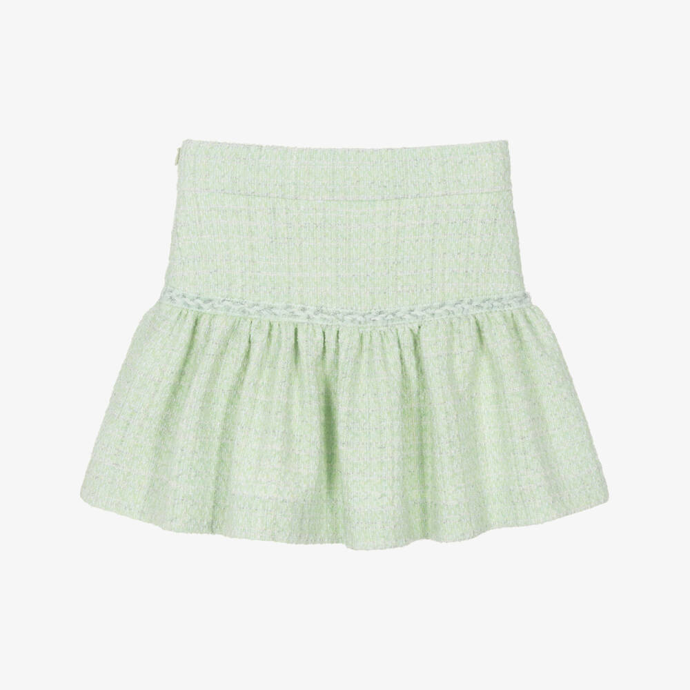 Monnalisa Chic-Girls Green & Silver Tweed Skirt | Childrensalon