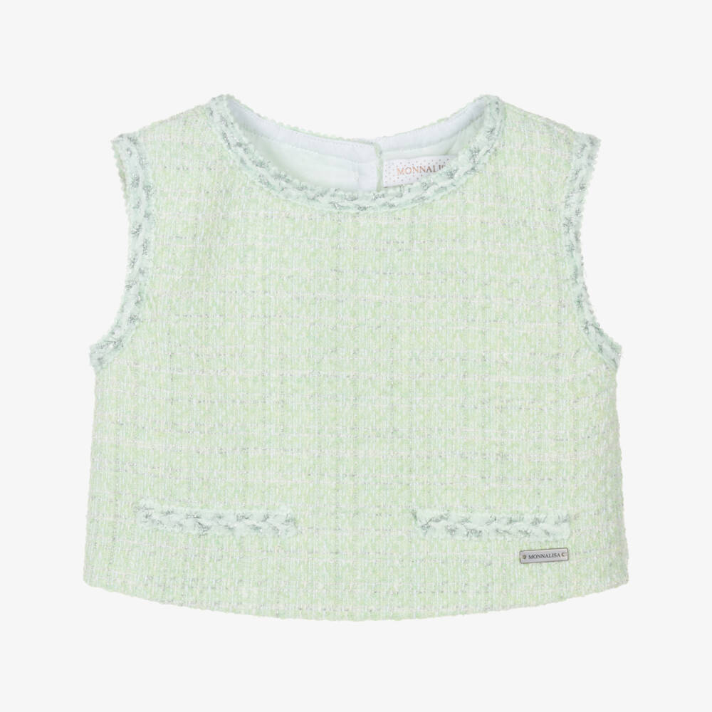 Monnalisa Chic-Girls Green & Silver Tweed Sleeveless Top  | Childrensalon