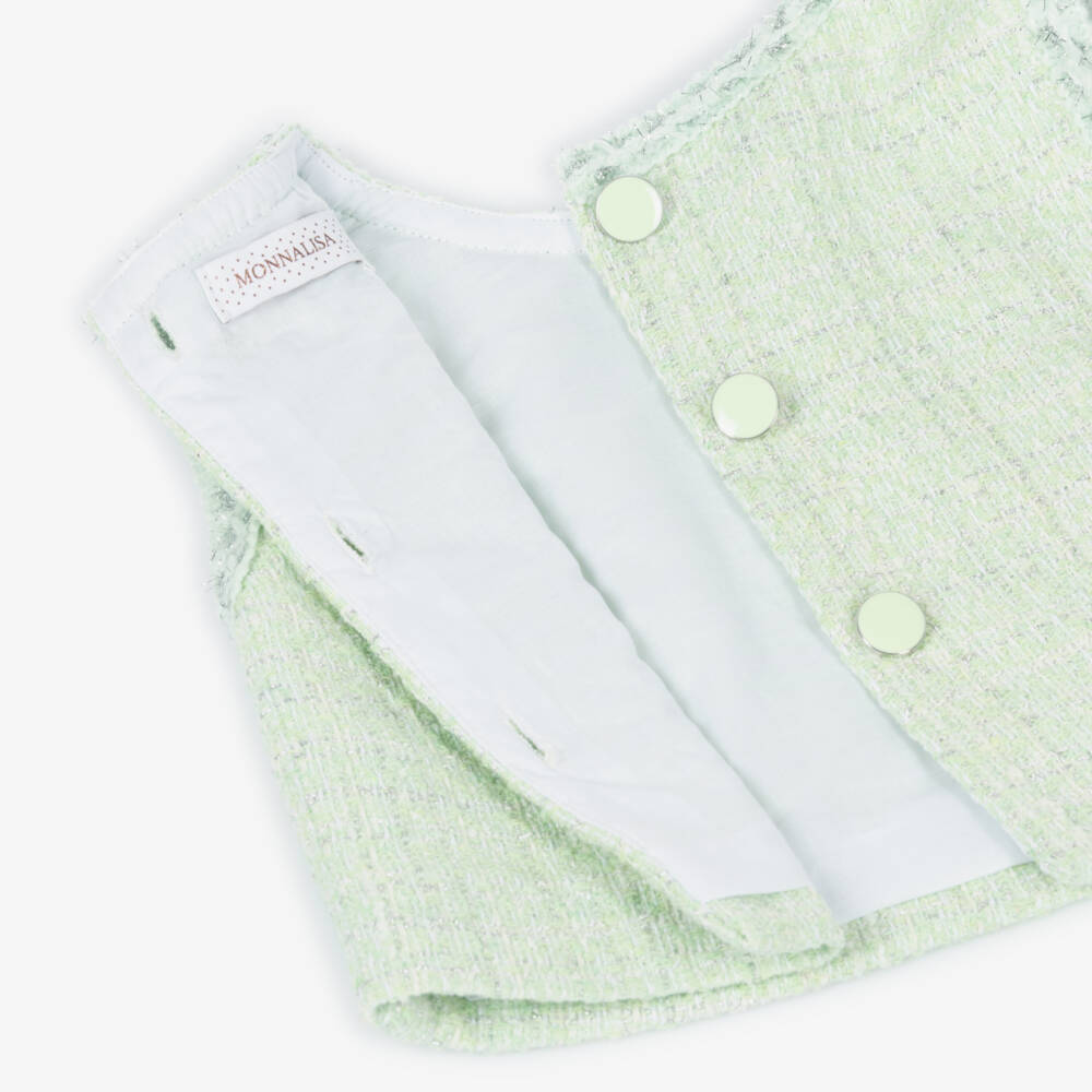 Monnalisa Chic-Girls Green & Silver Tweed Sleeveless Top  | Childrensalon