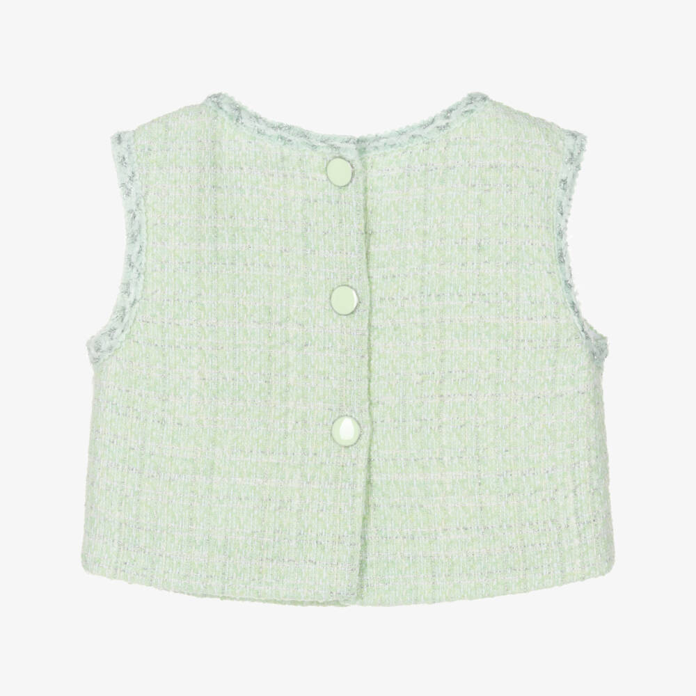 Monnalisa Chic-Girls Green & Silver Tweed Sleeveless Top  | Childrensalon