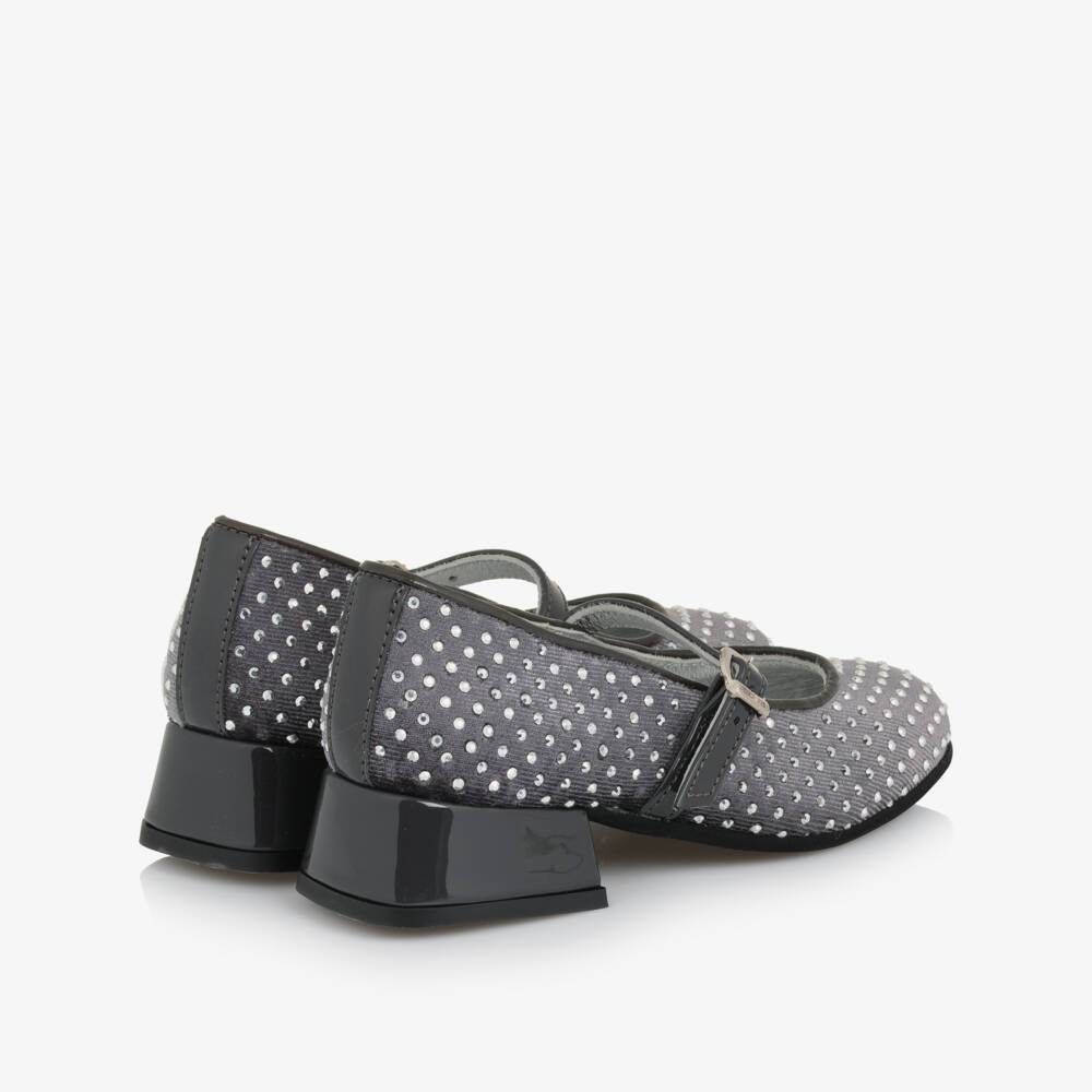 Monnalisa-Girls Grey Diamanté Heeled Ballerina Shoes | Childrensalon