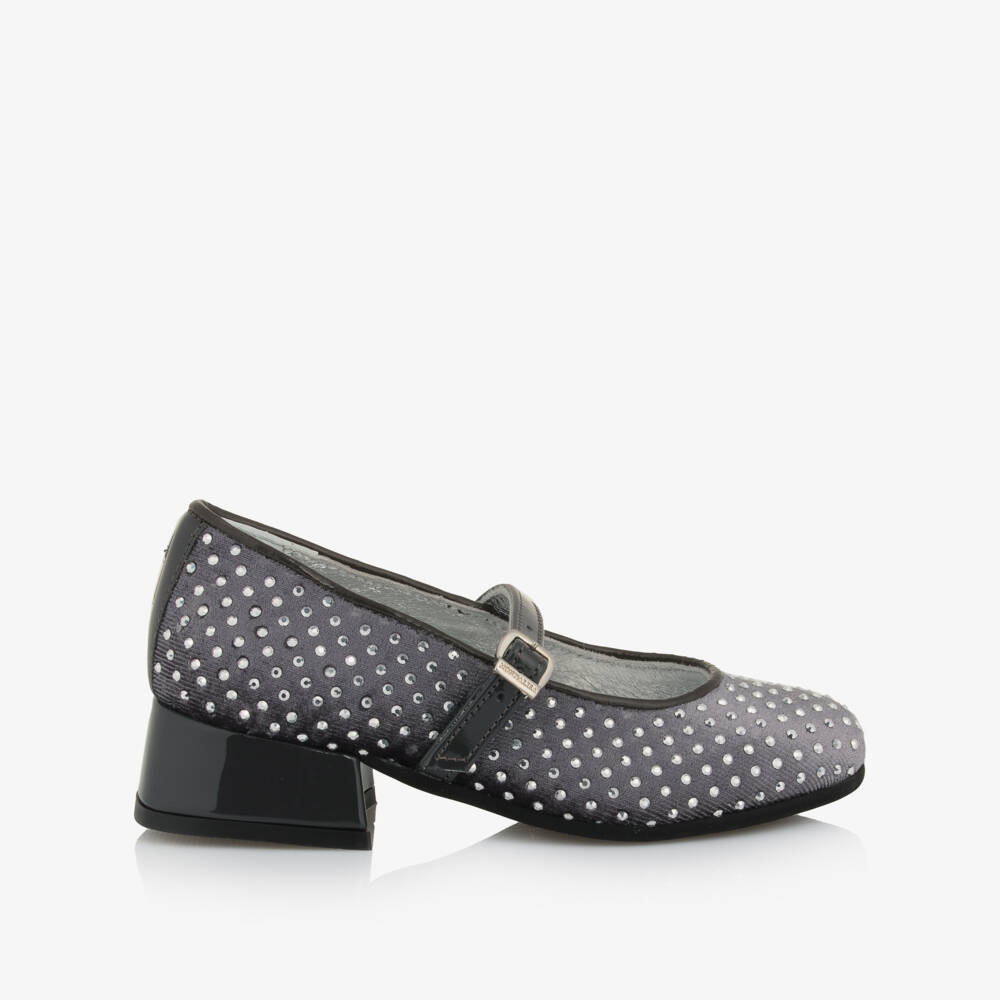 Monnalisa-Girls Grey Diamanté Heeled Ballerina Shoes | Childrensalon