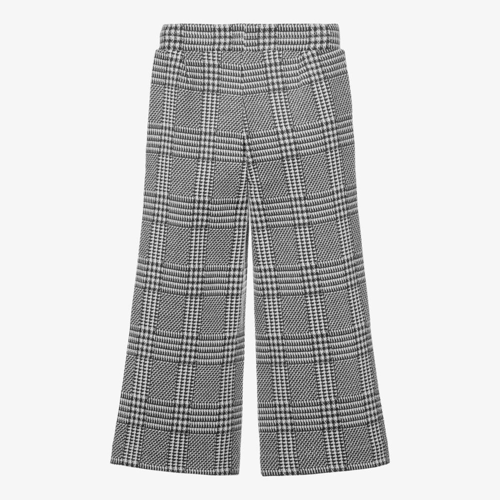 Monnalisa-Girls Grey Houndstooth Wide Leg Jersey Trousers | Childrensalon