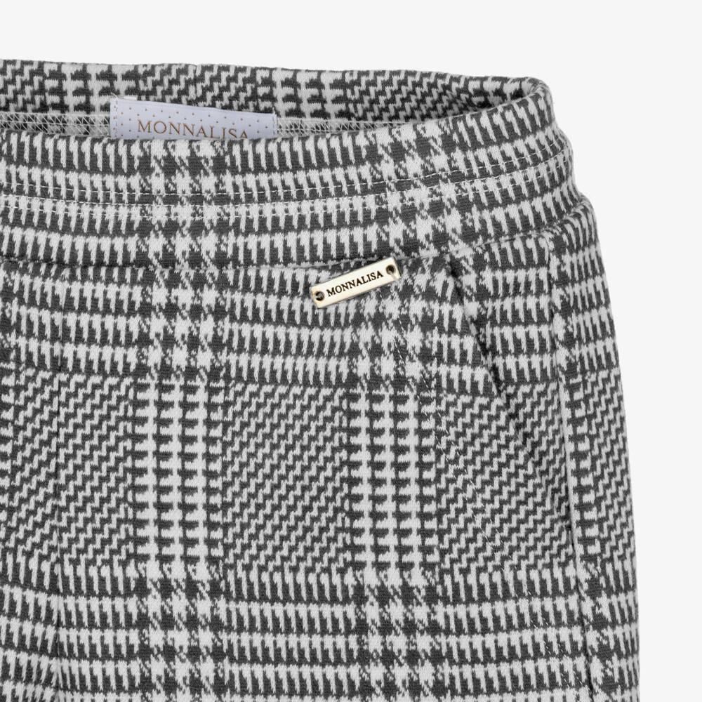 Monnalisa-Girls Grey Houndstooth Wide Leg Jersey Trousers | Childrensalon