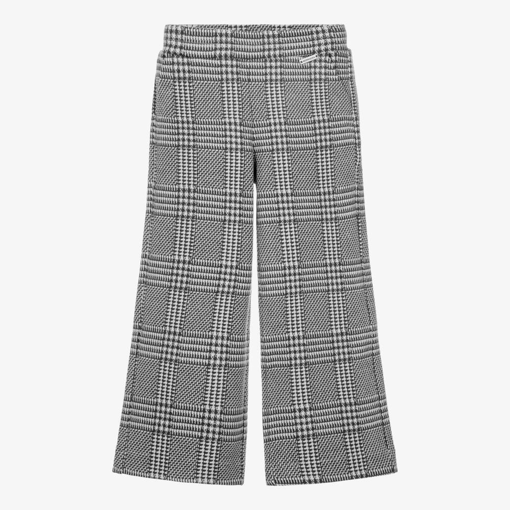 Monnalisa-Girls Grey Houndstooth Wide Leg Jersey Trousers | Childrensalon