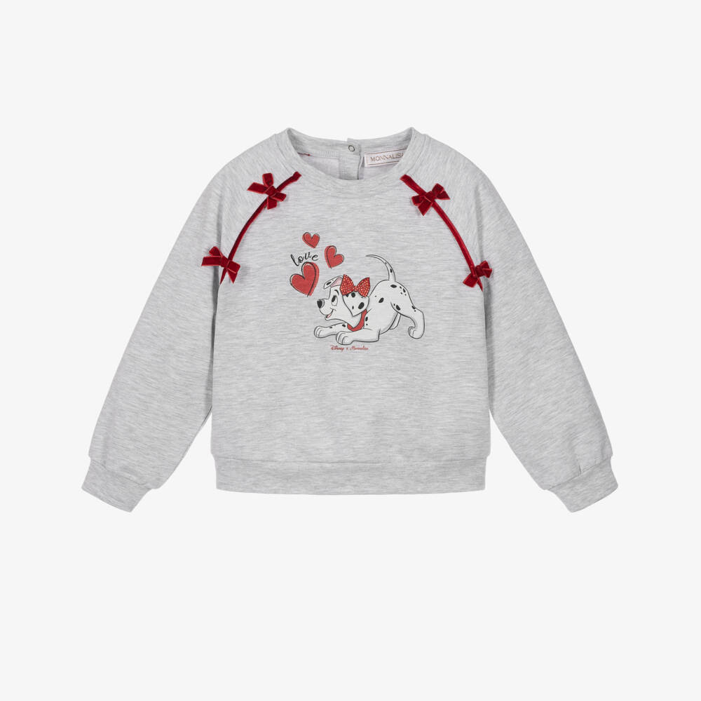 Monnalisa-Girls Grey Marl Dalmation Pup Sweatshirt | Childrensalon