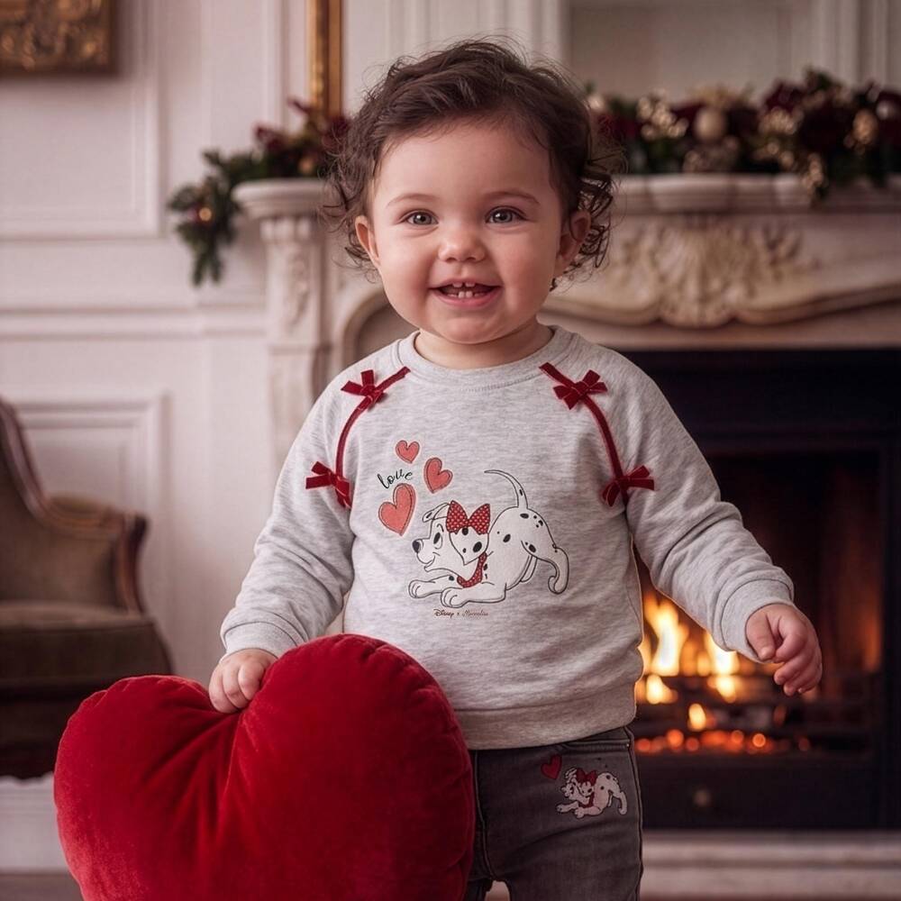 Monnalisa-Girls Grey Marl Dalmation Pup Sweatshirt | Childrensalon