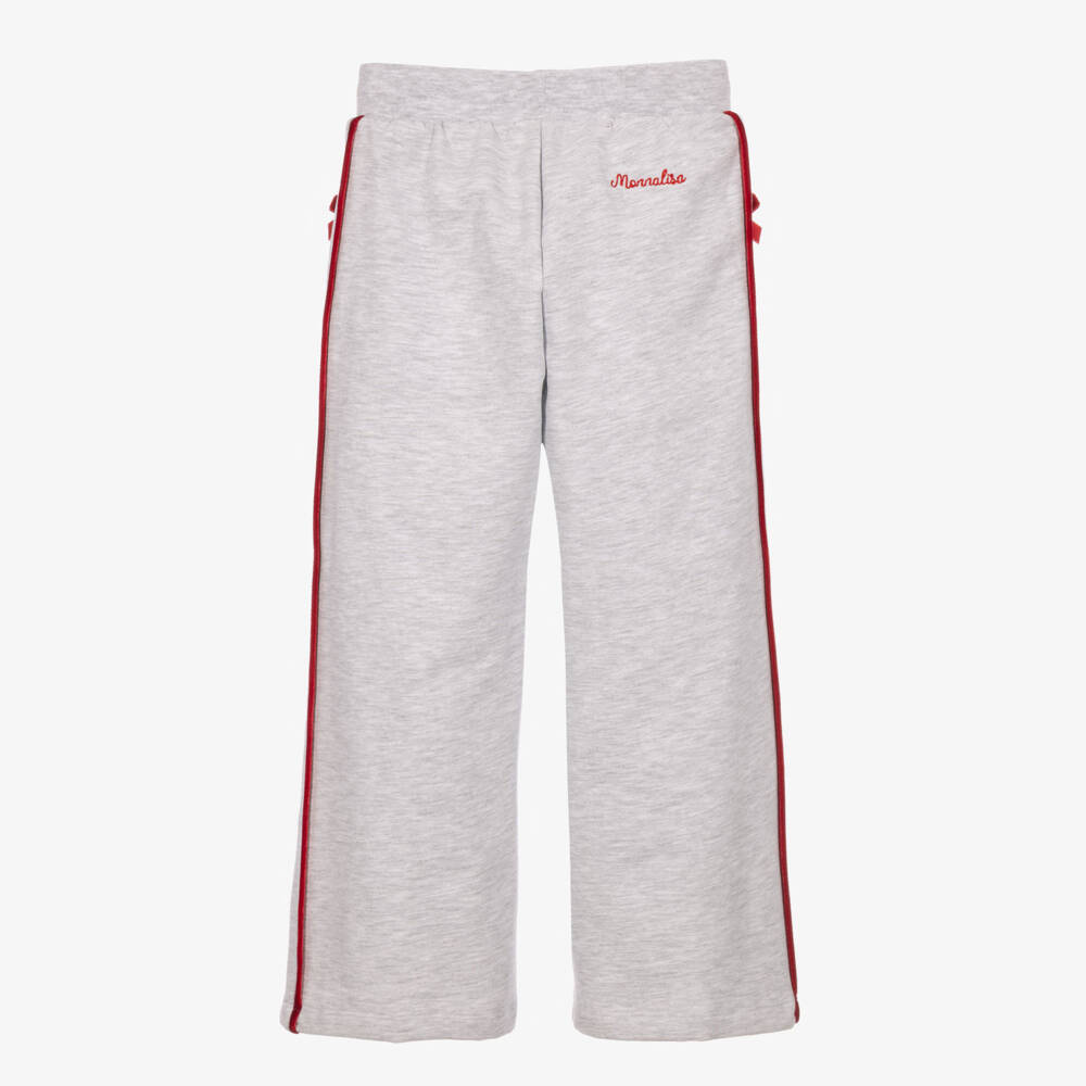 Monnalisa-Girls Grey Marl Wide-Leg Joggers with Red Velvet Bows | Childrensalon