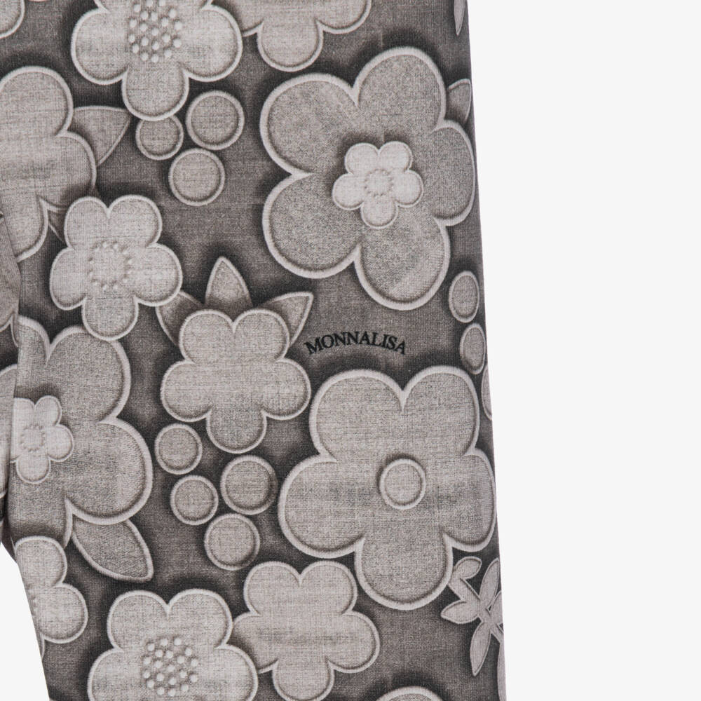 Monnalisa-Girls Grey Monochrome Floral Print Leggings | Childrensalon