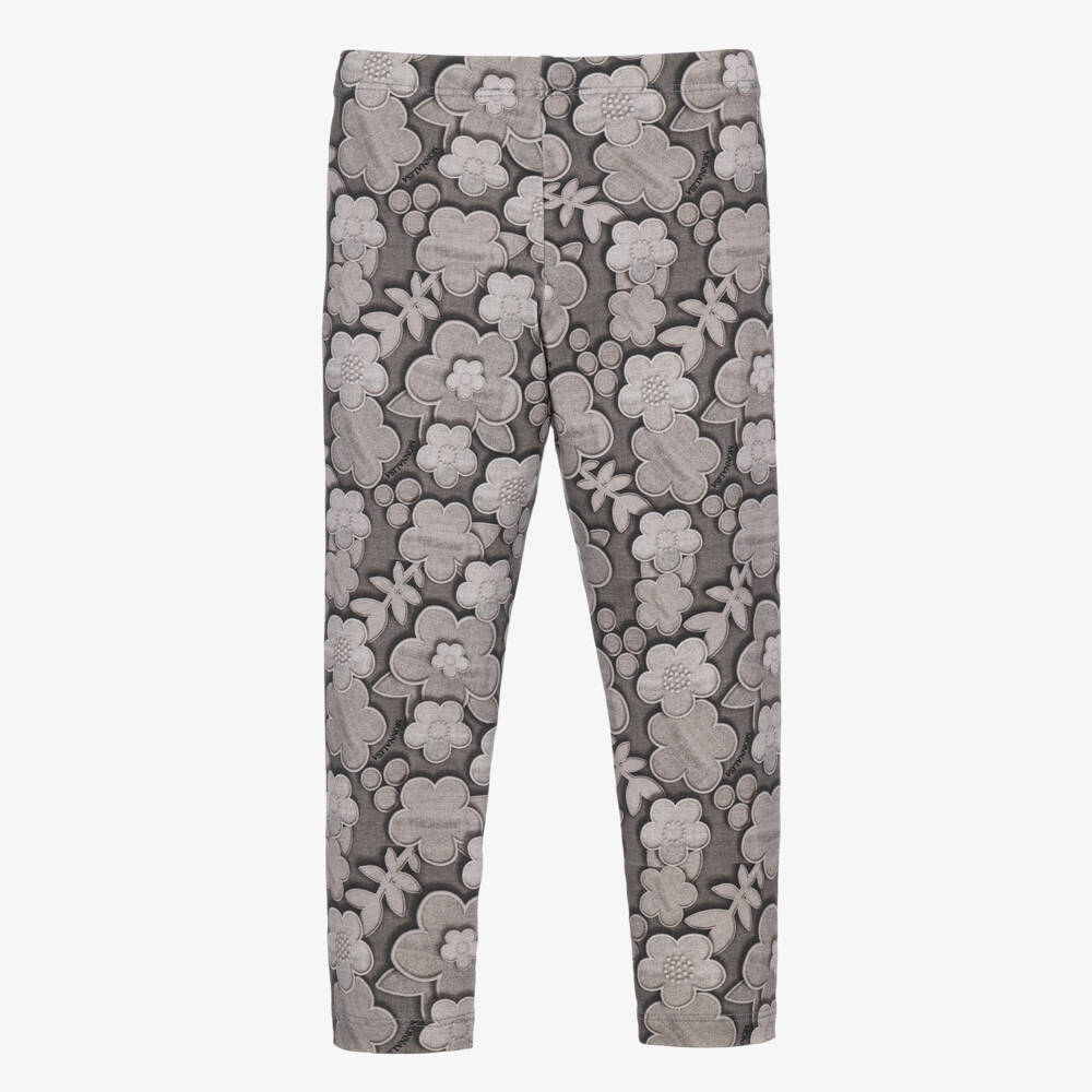 Monnalisa-Girls Grey Monochrome Floral Print Leggings | Childrensalon
