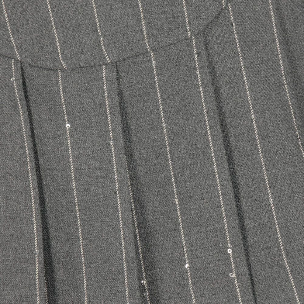Monnalisa-Girls Grey Striped Sleeveless Dress with Sequins | Childrensalon