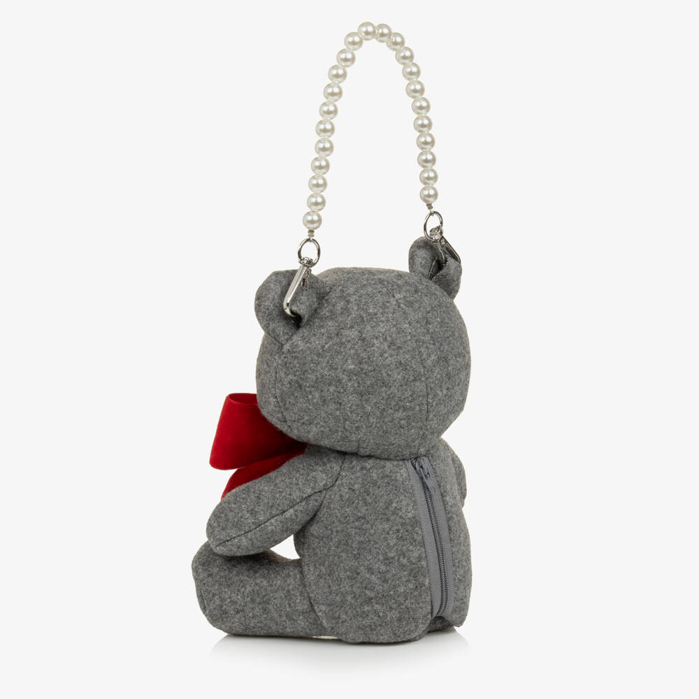 Monnalisa-Girls Grey Teddy Bear Handbag (24cm) | Childrensalon