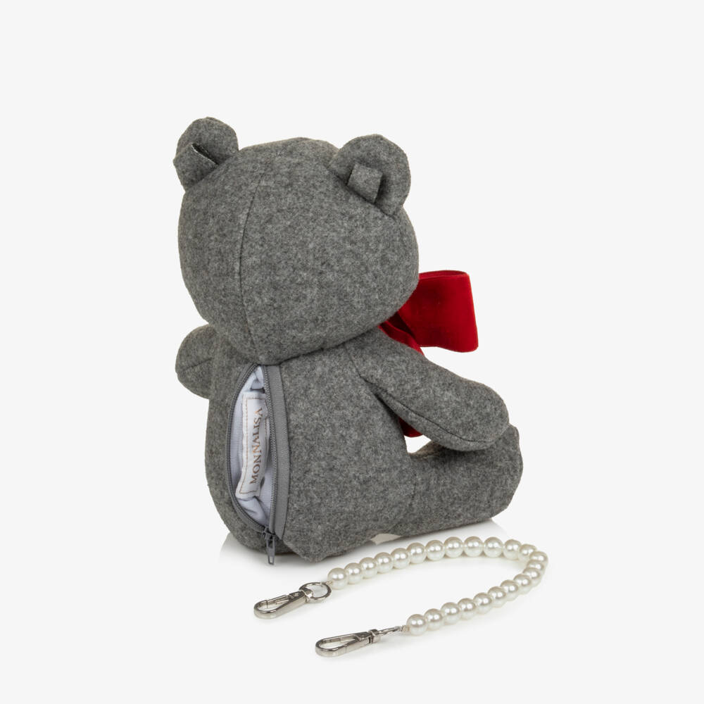 Monnalisa-Girls Grey Teddy Bear Handbag (24cm) | Childrensalon