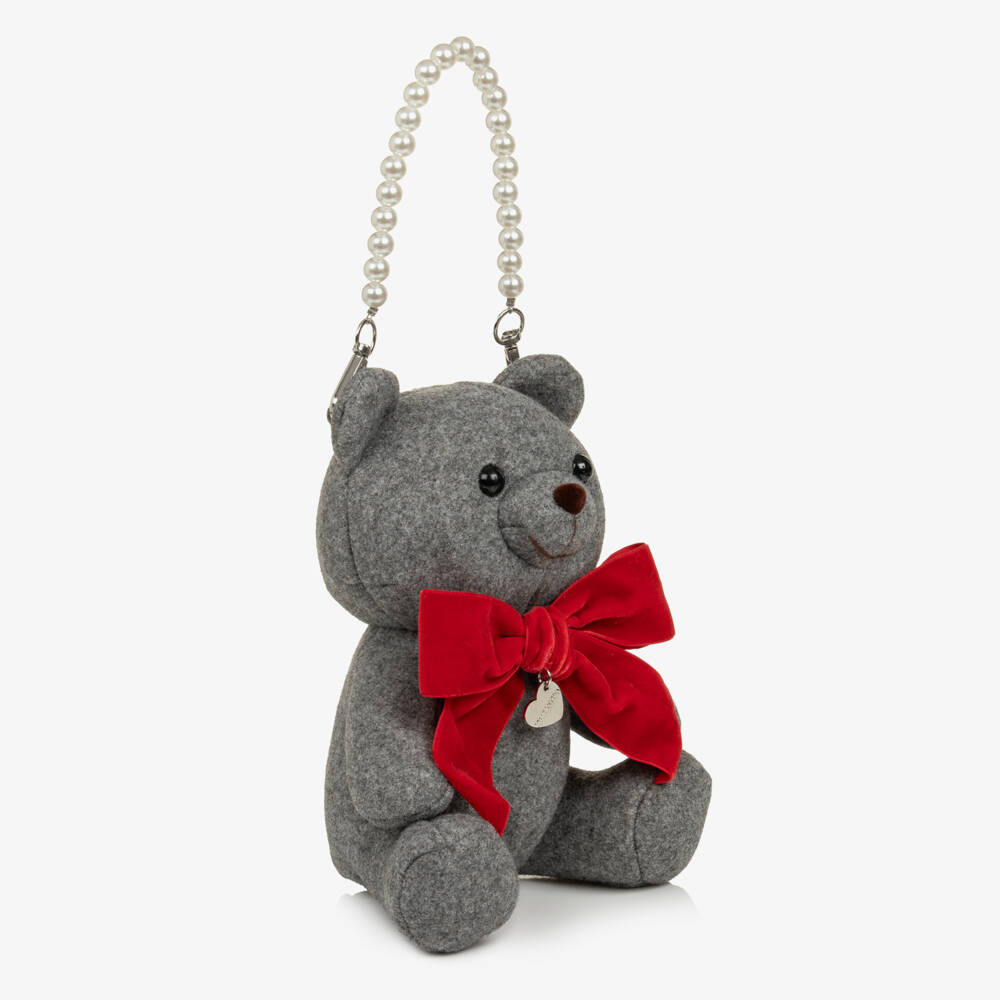 Monnalisa-Girls Grey Teddy Bear Handbag (24cm) | Childrensalon