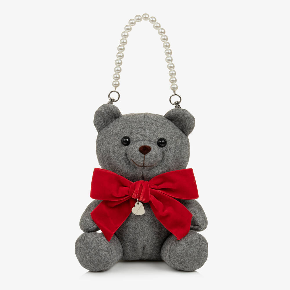 Monnalisa-Girls Grey Teddy Bear Handbag (24cm) | Childrensalon