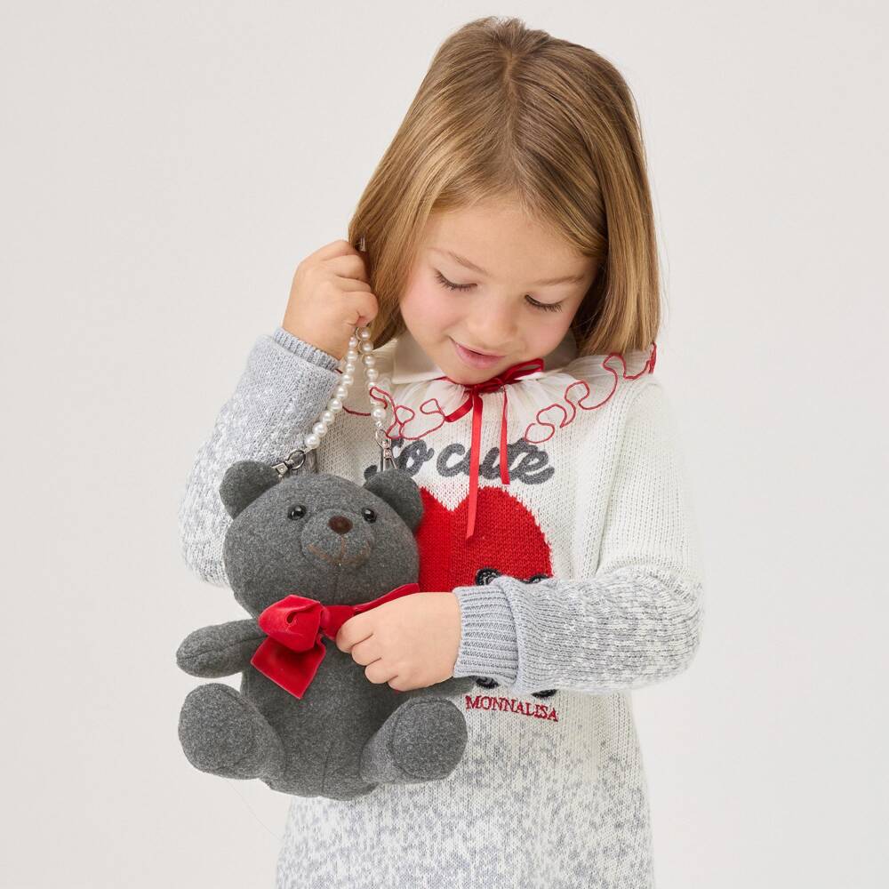 Monnalisa-Girls Grey Teddy Bear Handbag (24cm) | Childrensalon