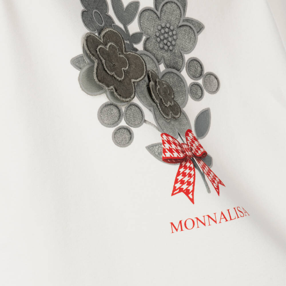 Monnalisa-Girls Ivory 3D Flower Bouquet Top | Childrensalon