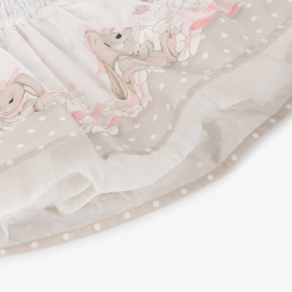 Monnalisa-Girls Ivory & Beige Cotton Bunny Print Skirt | Childrensalon