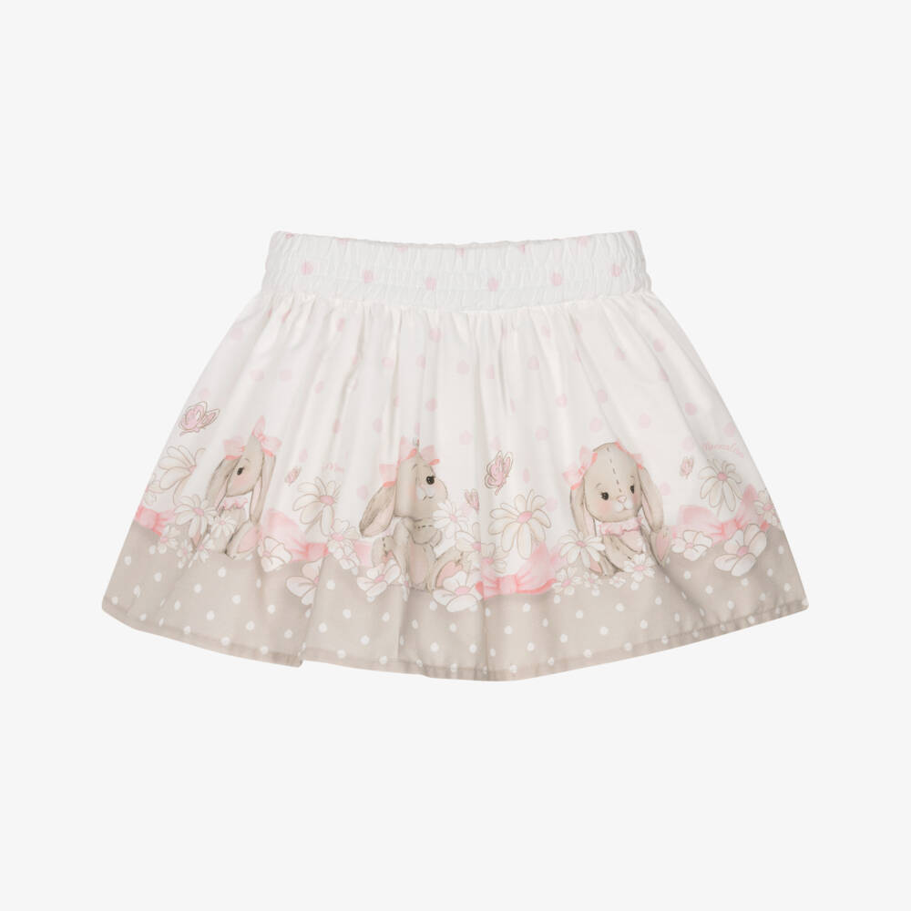 Monnalisa-Girls Ivory & Beige Cotton Bunny Print Skirt | Childrensalon
