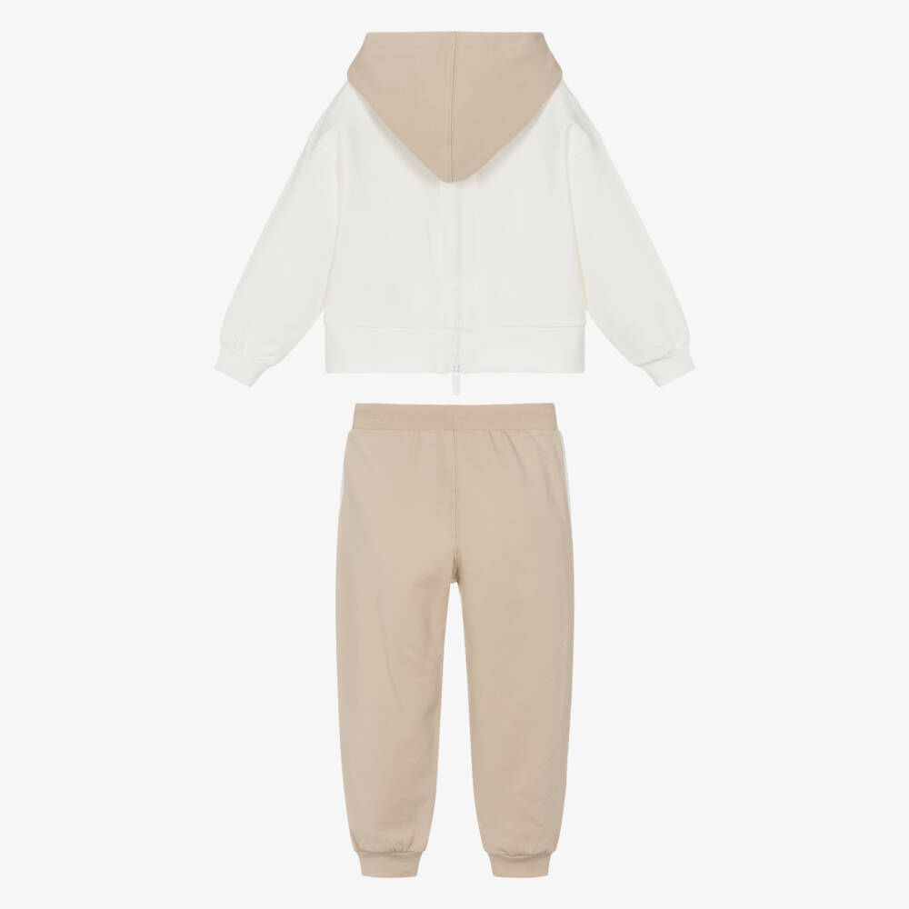 Monnalisa-Girls Ivory & Beige Cotton Tracksuit with Diamanté Bear | Childrensalon