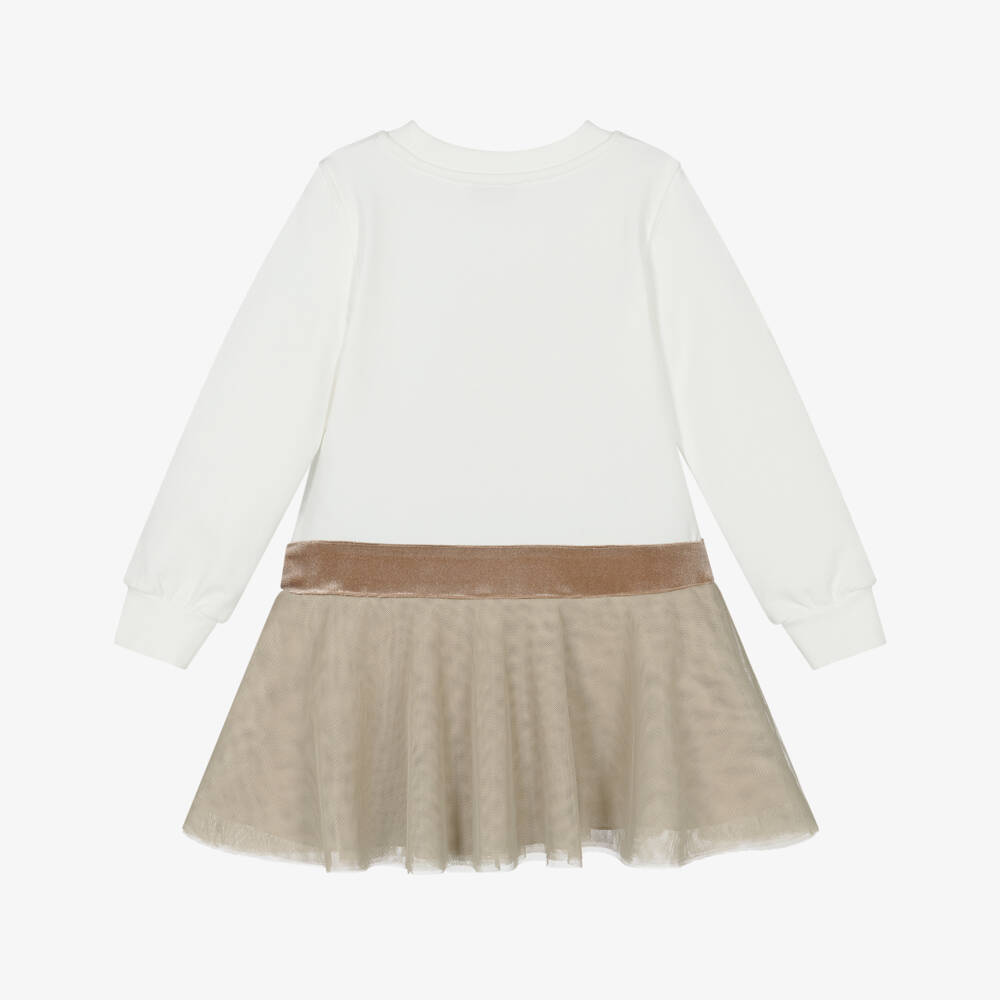 Monnalisa-Girls Ivory & Beige Rhinestone Bear Dress | Childrensalon