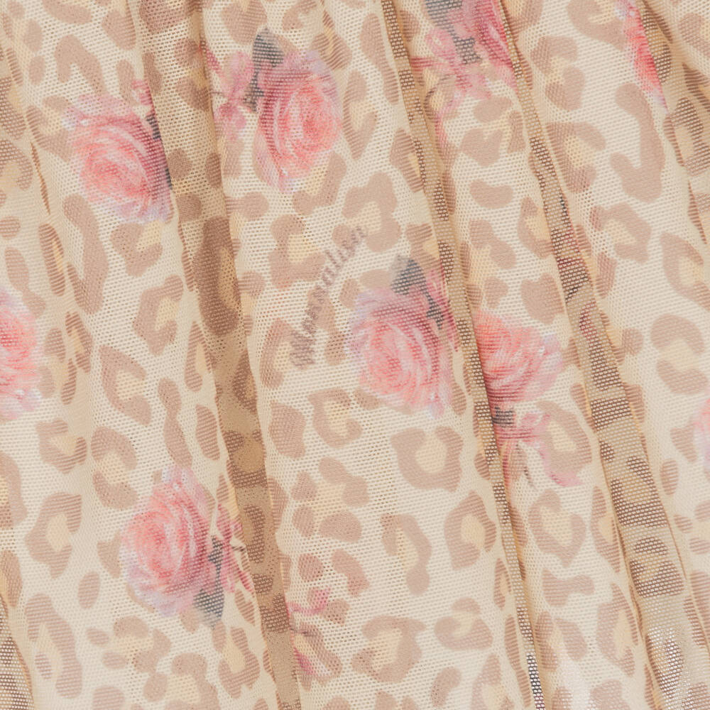 Monnalisa-Girls Ivory & Beige Tulle Leopard Print Dress | Childrensalon
