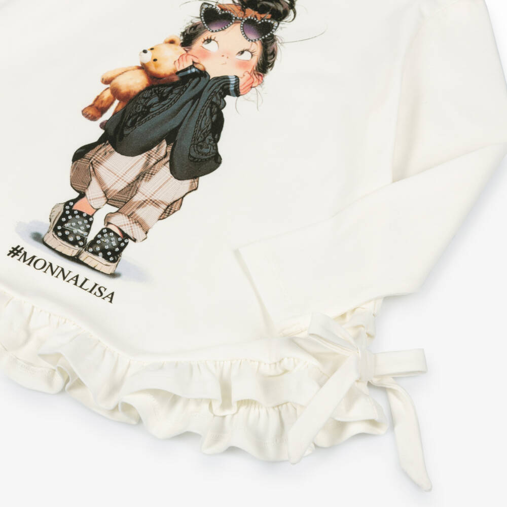 Monnalisa-Girls Ivory & Black Cotton Teddy Print Leggings Set | Childrensalon