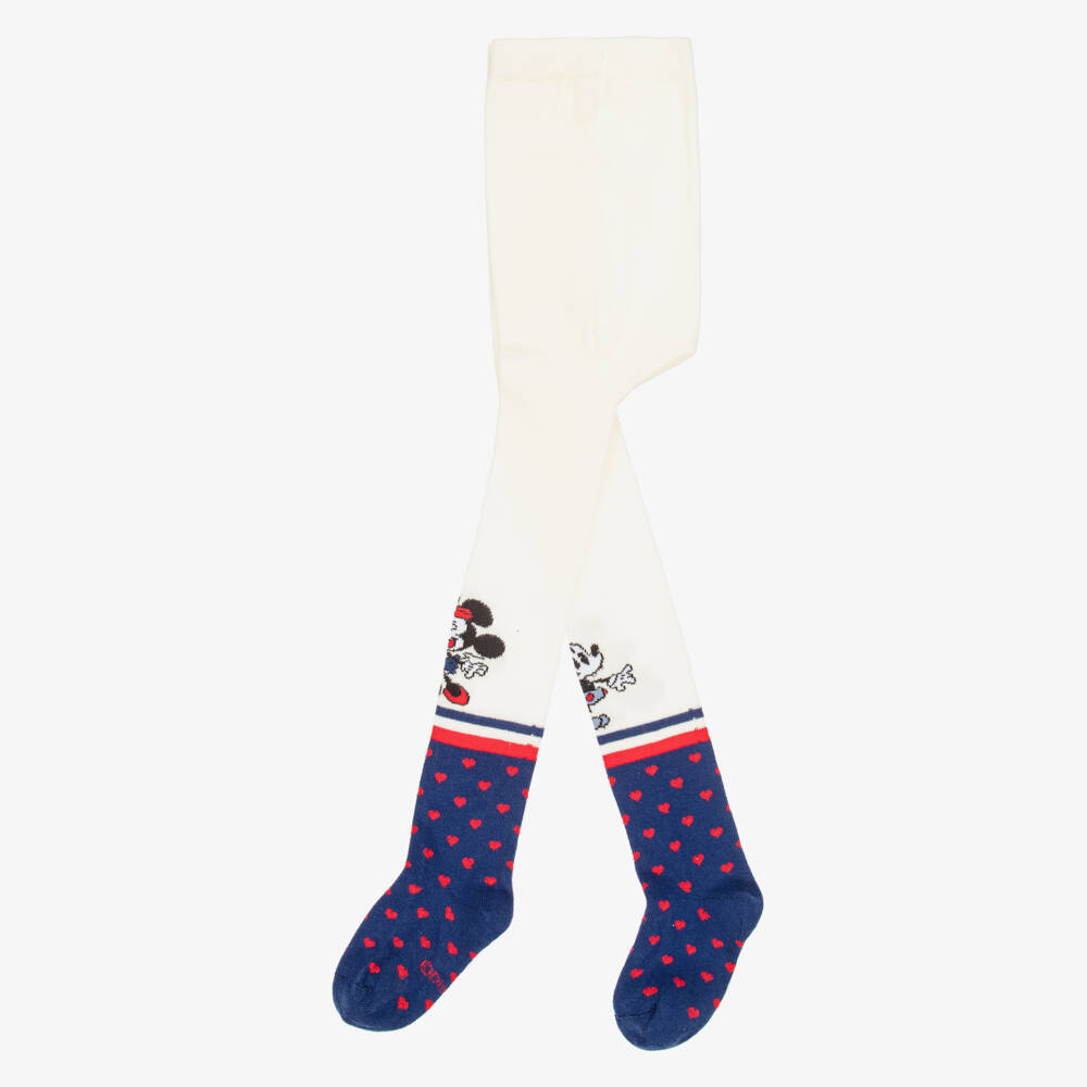 Monnalisa-Girls Ivory & Blue Disney Mickey & Minnie Tights | Childrensalon