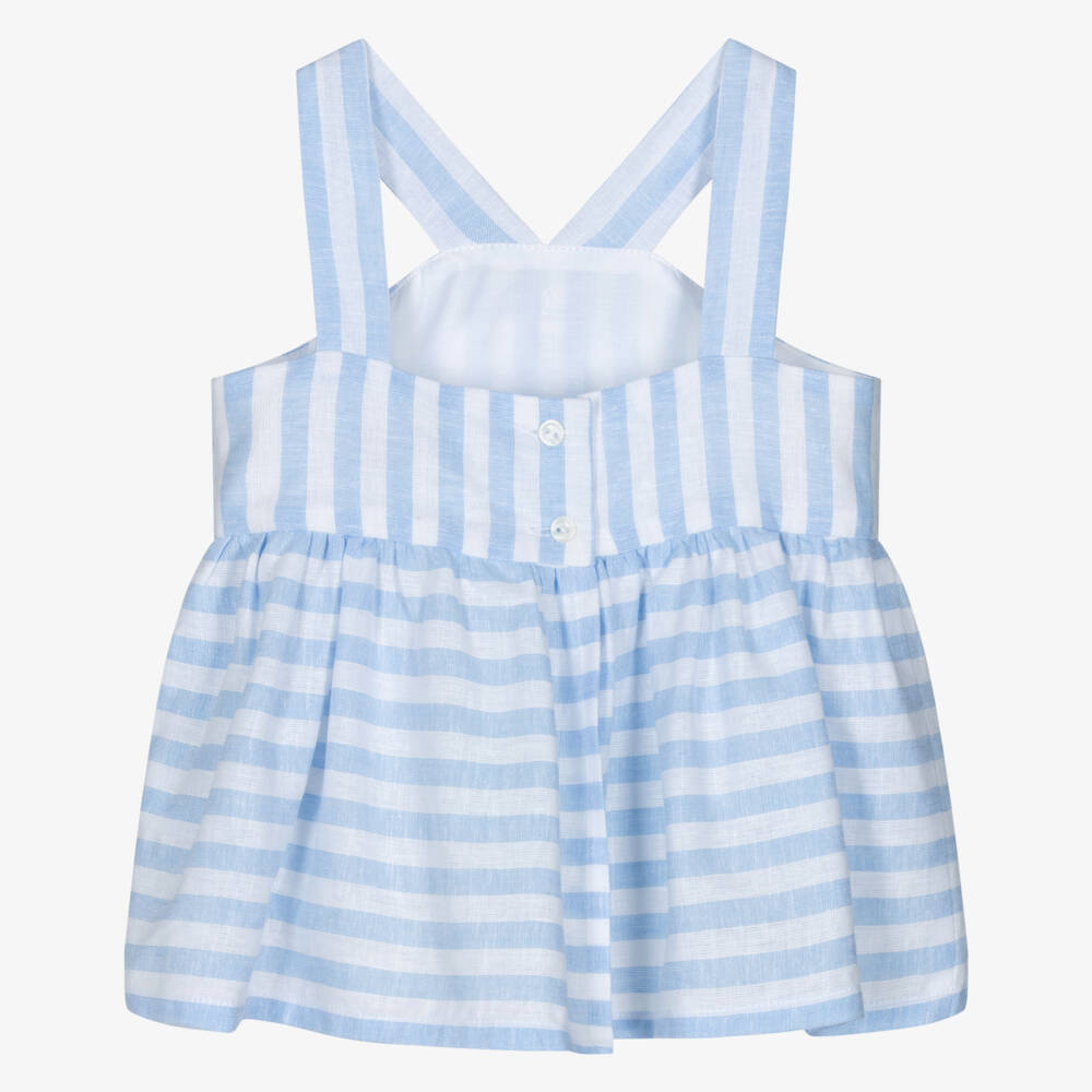 Monnalisa-Girls Ivory & Blue Stripe Strappy Top | Childrensalon