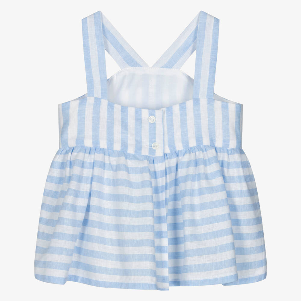 Monnalisa-Girls Ivory & Blue Stripe Strappy Top | Childrensalon