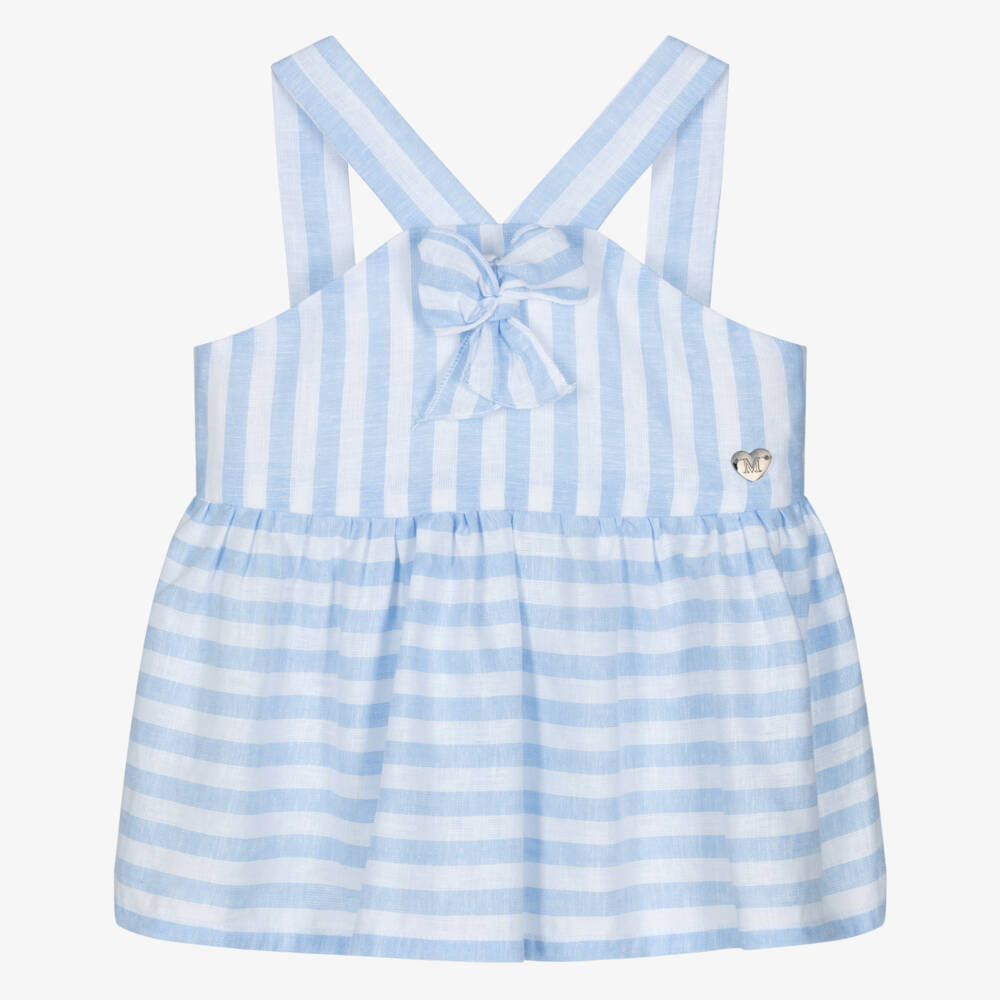 Monnalisa-Girls Ivory & Blue Stripe Strappy Top | Childrensalon