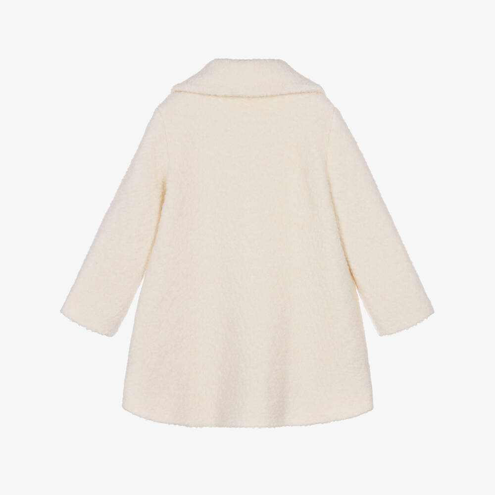 Monnalisa-Girls Ivory Bouclé Coat with Embroidered Flowers | Childrensalon