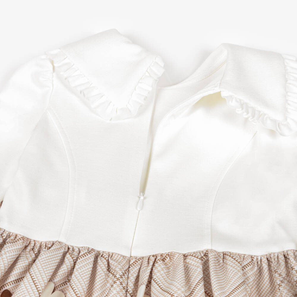 Monnalisa-Girls Ivory & Brown Teddy Bear Dress | Childrensalon