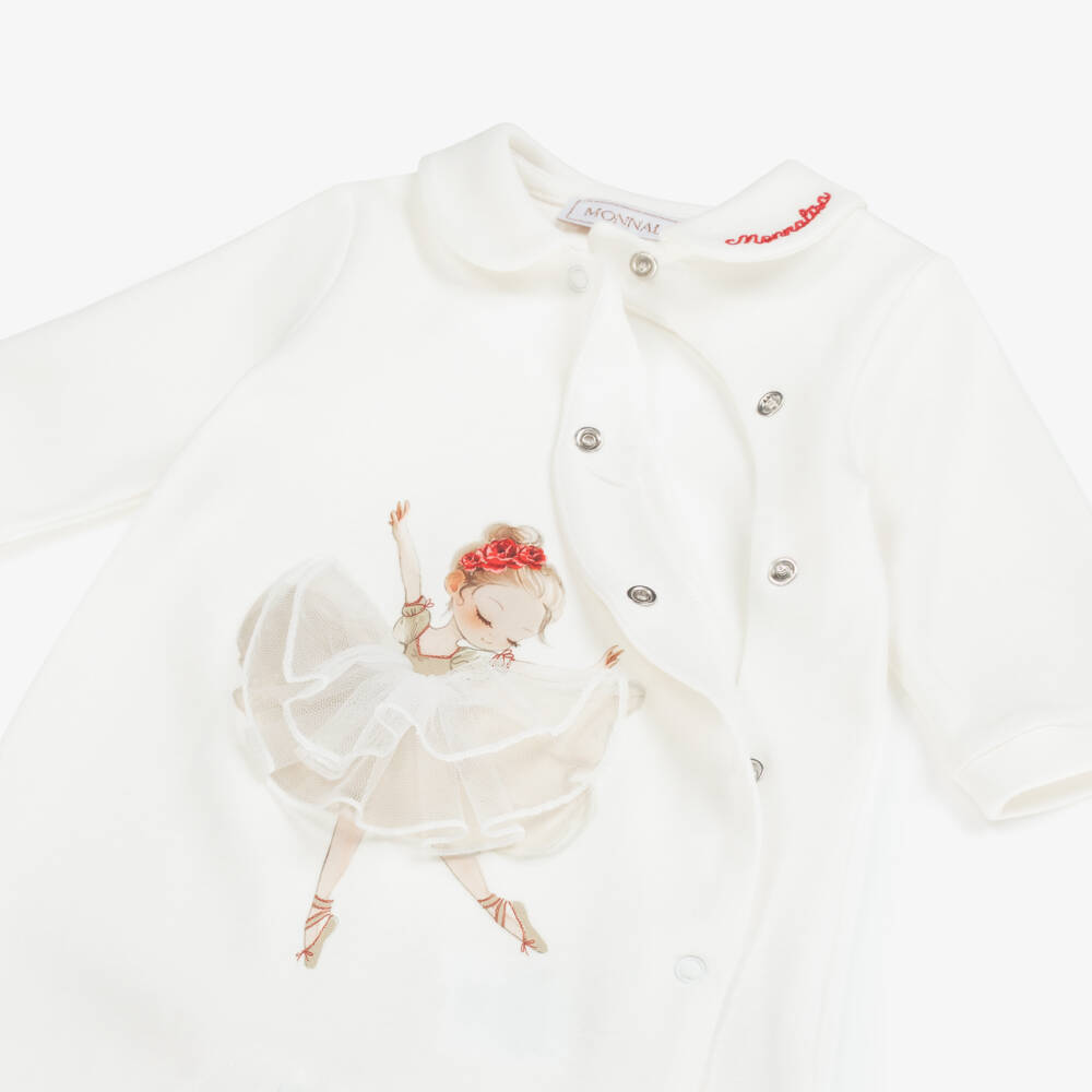 Monnalisa-أفارول بيبي غرو بطبعة باليرينا لون عاجي للبنات | Childrensalon