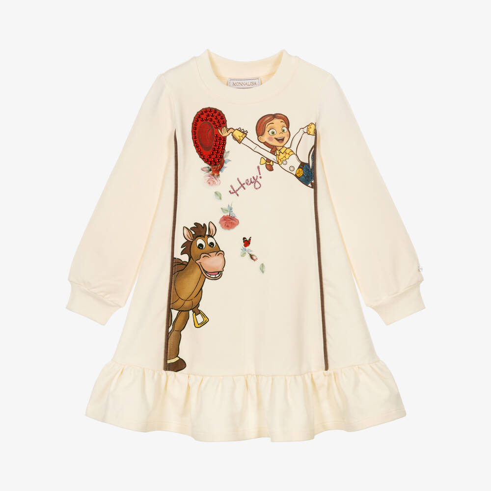 Monnalisa-Girls Ivory Cotton Jessie & Bullseye Sweatshirt Dress  | Childrensalon
